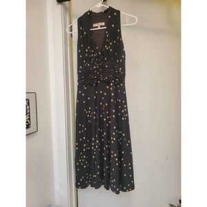 Evan Picone Womens Sz 4 Black and tan Polka Dot Sleeveless Halter Midi Dress